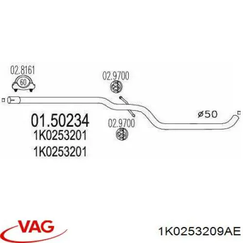 Глушник VAG 1K0253209AE ціна, від 49.11 USD