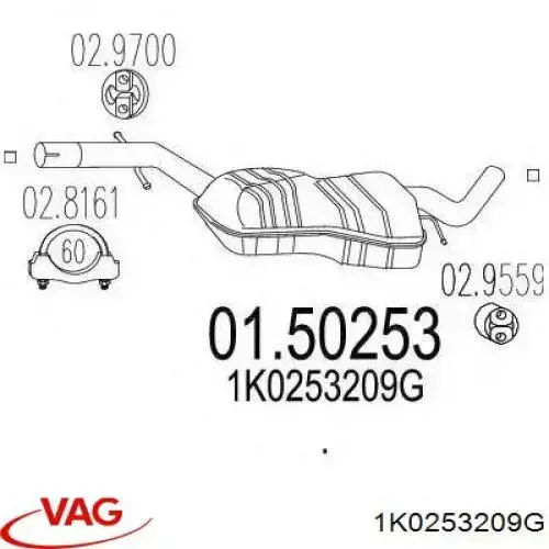Купити 1K0253209D VAG Вихлопна труба
