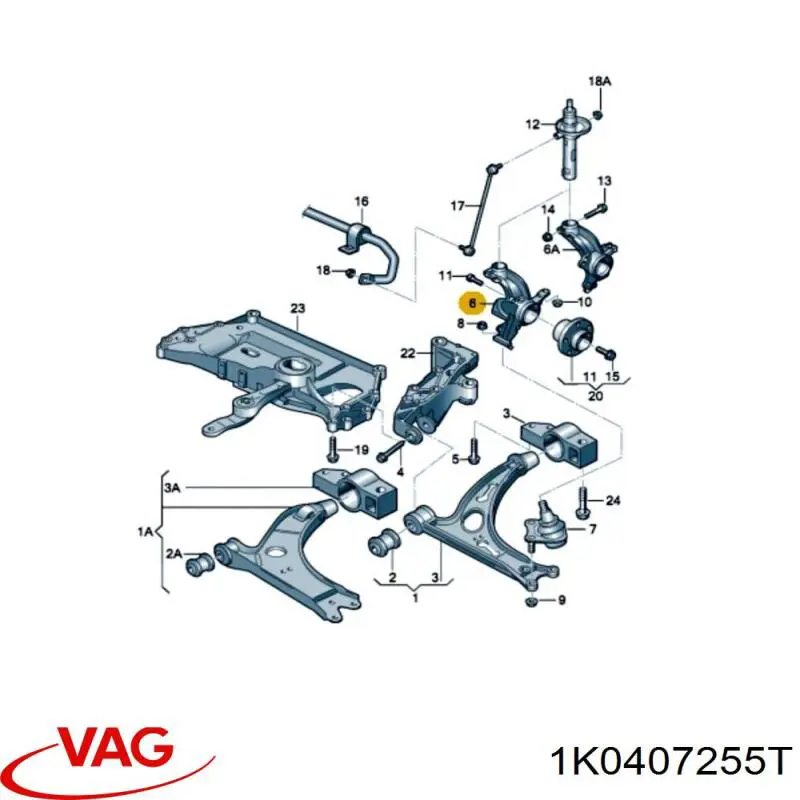 Цапфа - поворотний кулак передній, лівий 1K0407255T VAG