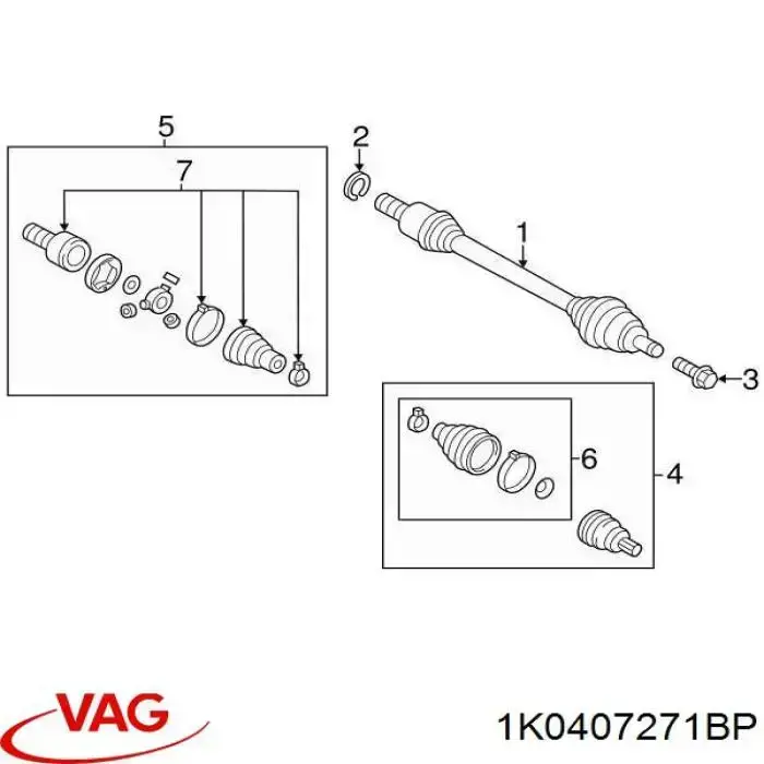 Піввісь передня ліва VAG 1K0407271BP