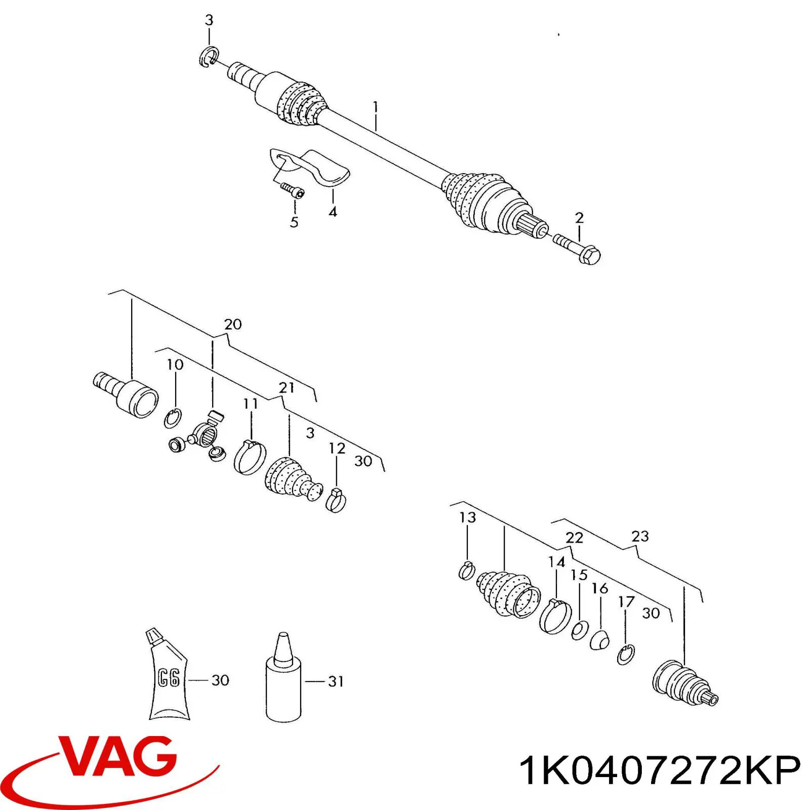 Піввісь передня, права VAG 1K0407272KP ціна, від 86.89 USD