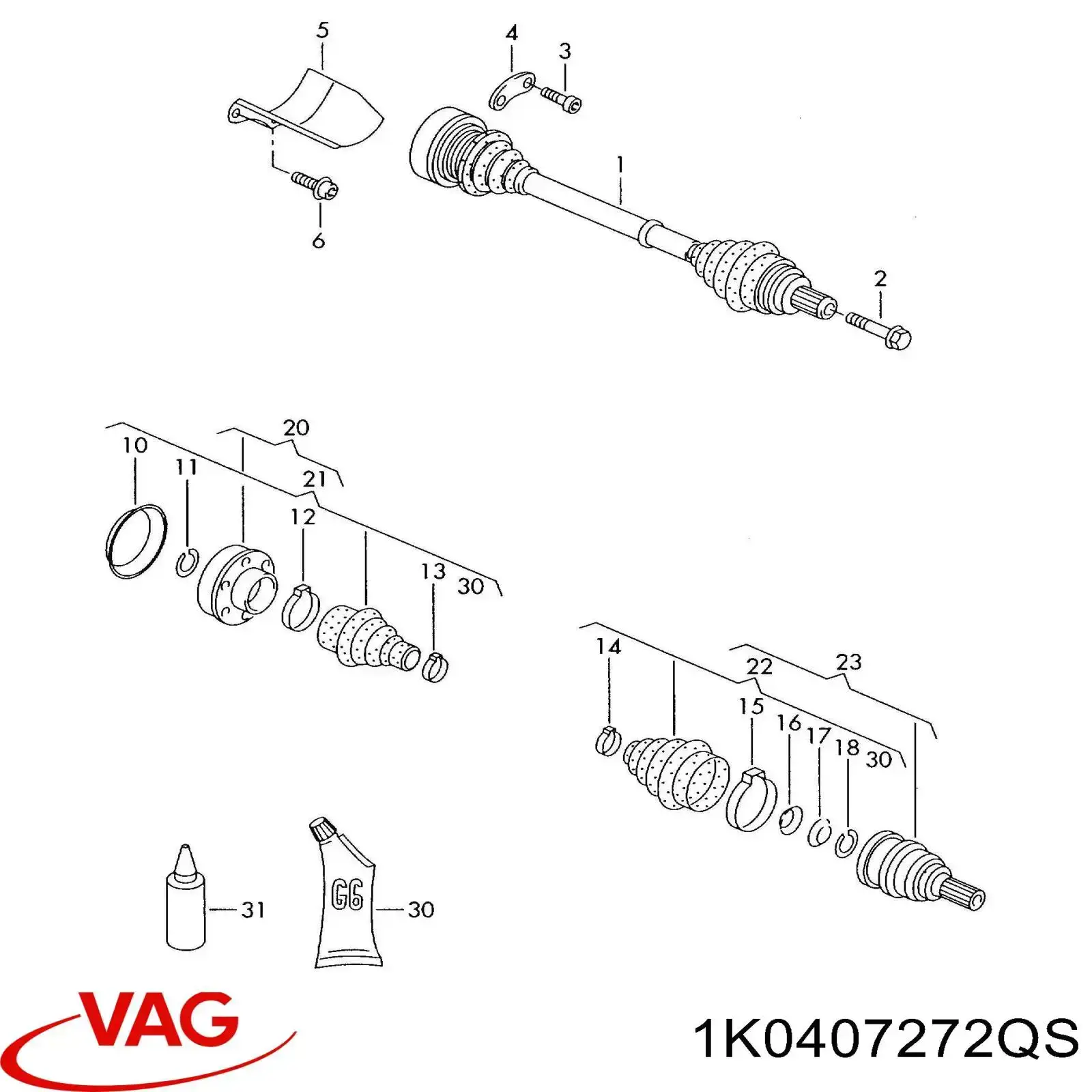 Піввісь передня, права VAG 1K0407272QS ціна, від 57.63 USD