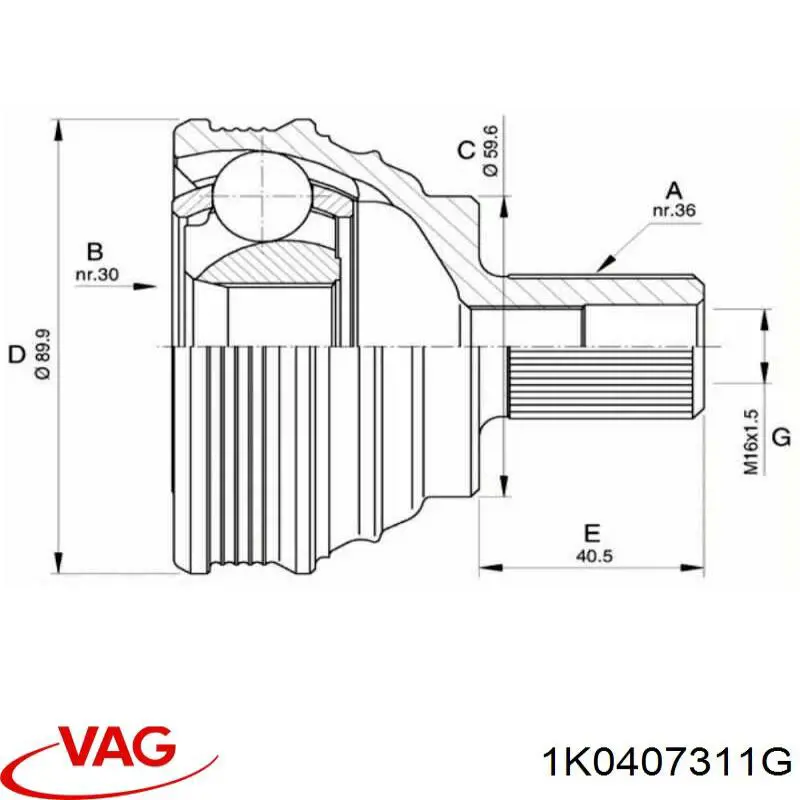 ШРУС зовнішній VAG 1K0407311G