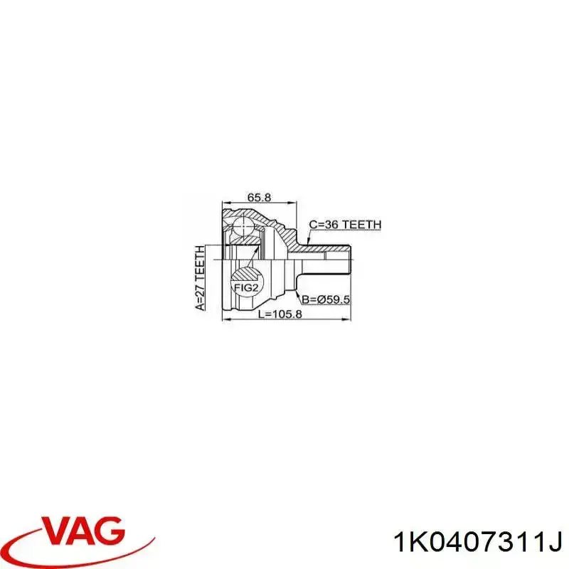 ШРУС зовнішній передній 1K0407311J VAG