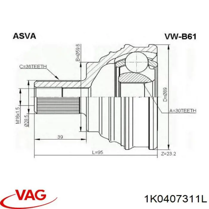 Граната колісна VAG 1K0407311L ціна, від 35.21 USD