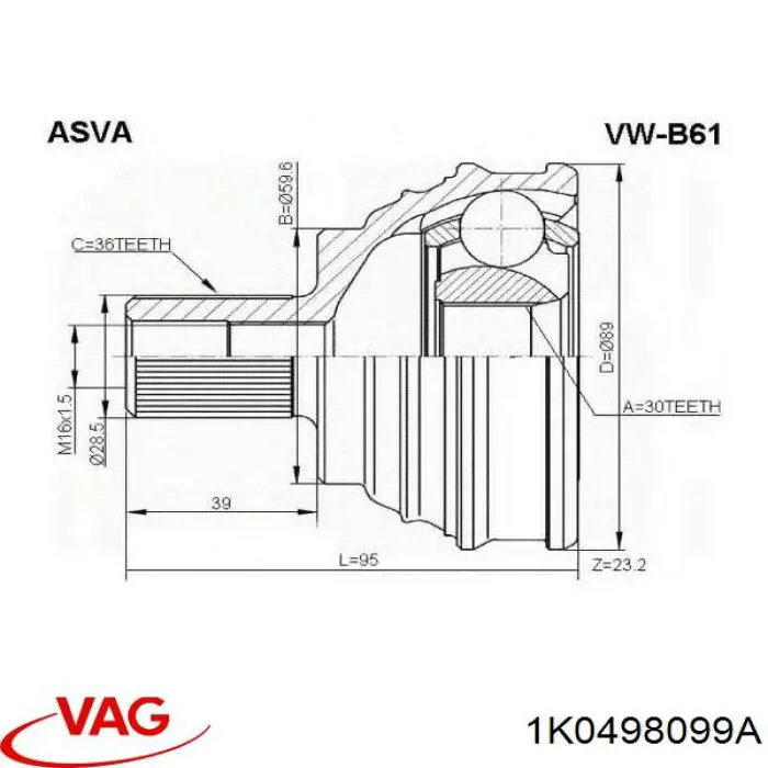 Граната колісна VAG 1K0498099A ціна, від 25.39 USD