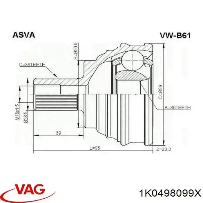 Граната колісна VAG 1K0498099X ціна, від 25.56 USD