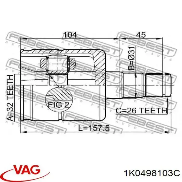 ШРУС внутрішній, передній VAG 1K0498103C