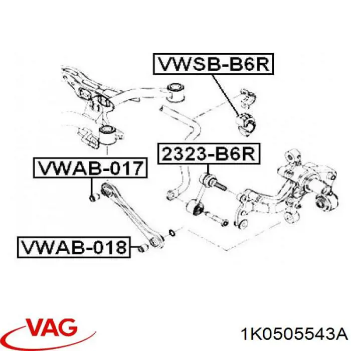 Сайлентблок заднього поперечного важеля, зовнішній VAG 1K0505543A