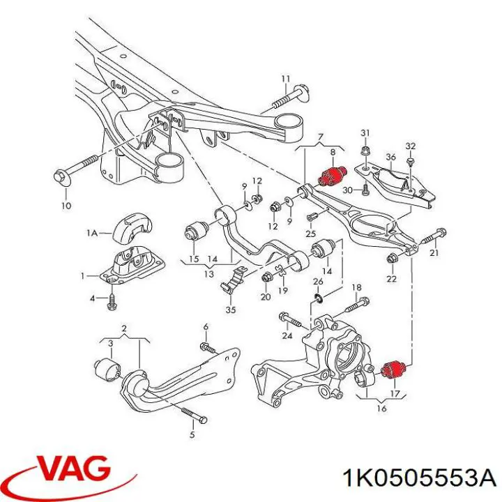 Сайлентблок цапфи задньої 1K0505553A VAG