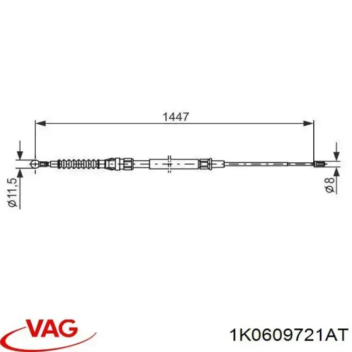 Трос ручного гальма задній, правий/лівий VAG 1K0609721AT ціна, від 10.74 USD