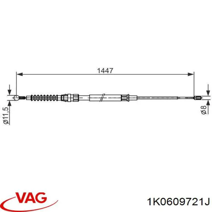Трос ручного гальма задній, правий/лівий 1K0609721J VAG