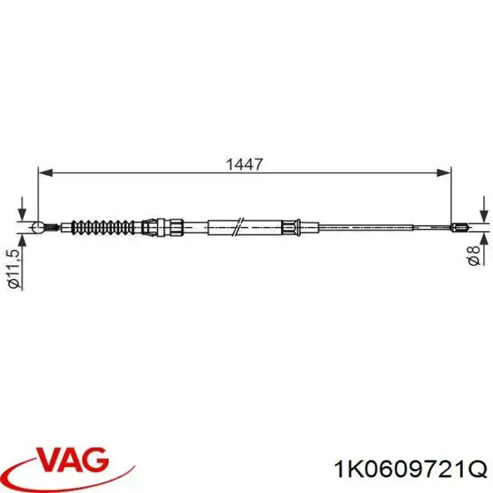 Трос ручного гальма задній, правий/лівий VAG 1K0609721Q ціна, від 7.00 USD