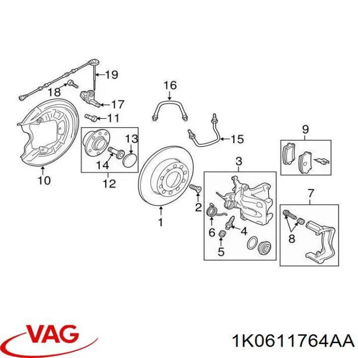 Шланг гальмівний задній, правий VAG 1K0611764AA ціна, від 14.44 USD