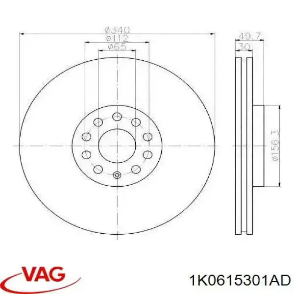 Купити 1K0615301AD VAG Ротор гальмівний