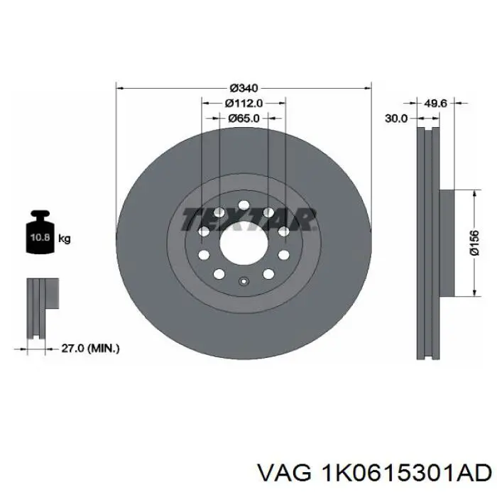 Диск переднього гальма VAG 1K0615301AD ціна, від 83.68 USD