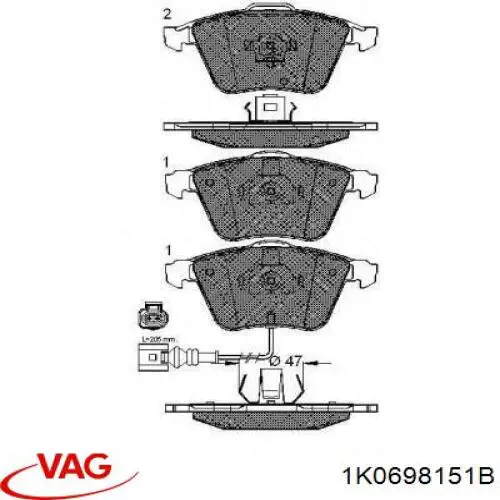 Купити 1K0698151B VAG Колодки гальмівні передні, дискові