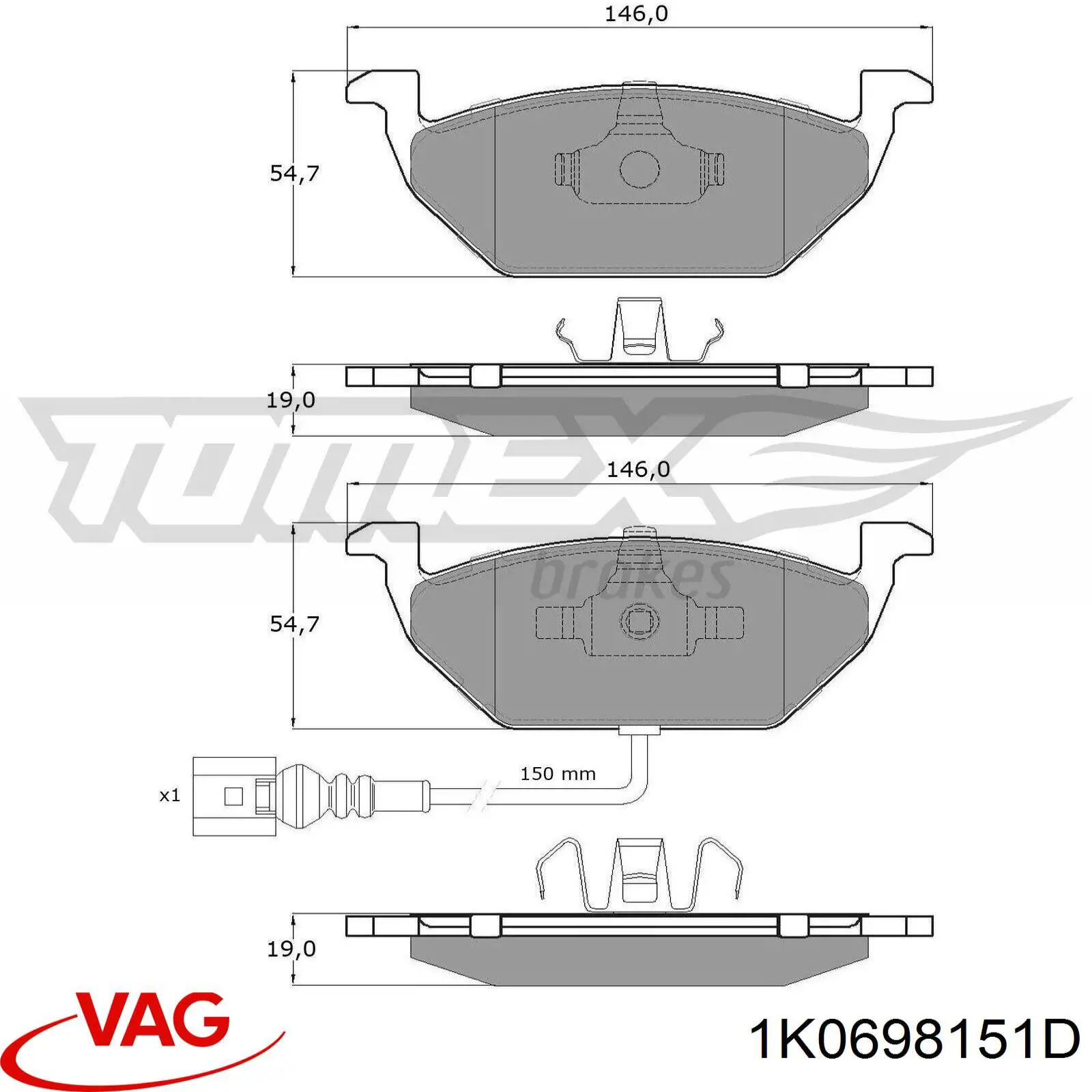 Гальмівні колодки VAG 1K0698151D ціна, від 22.00 USD