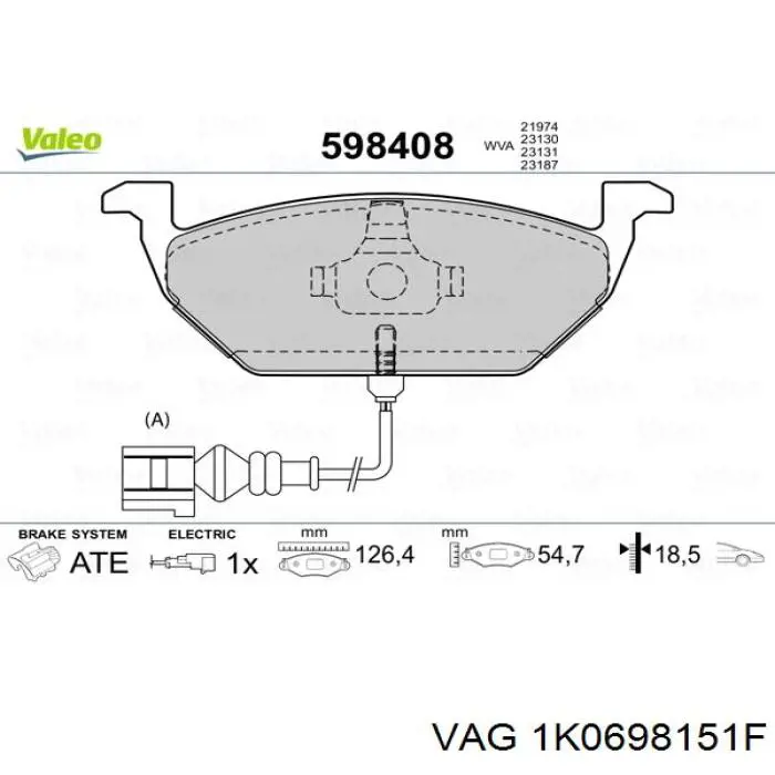 Купити 1K0698151F VAG Колодки гальмівні передні, дискові
