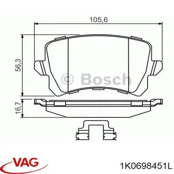 Задні гальмівні колодки 1K0698451L VAG