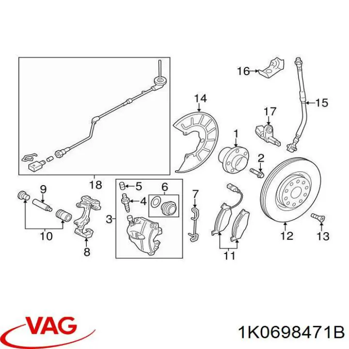 Ремкомплект суппорта гальмівного, переднього VAG 1K0698471B