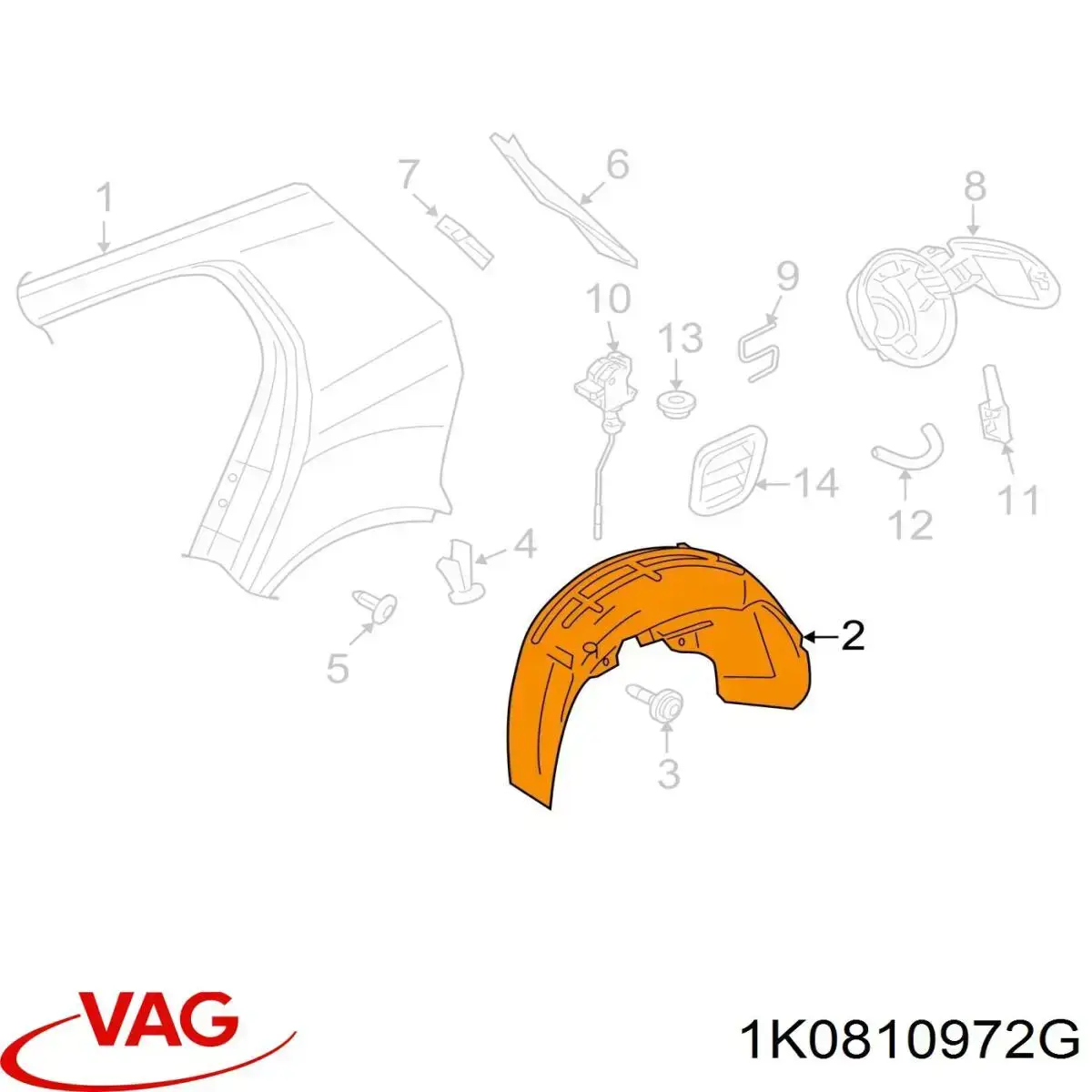 Підкрилок заднього крила, правий VAG 1K0810972G ціна, від 0.79 USD