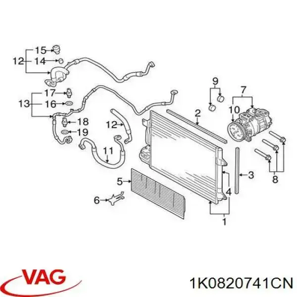 Купити 1K0820741CN VAG Шланг кондиціонера, від радіатора до випарника