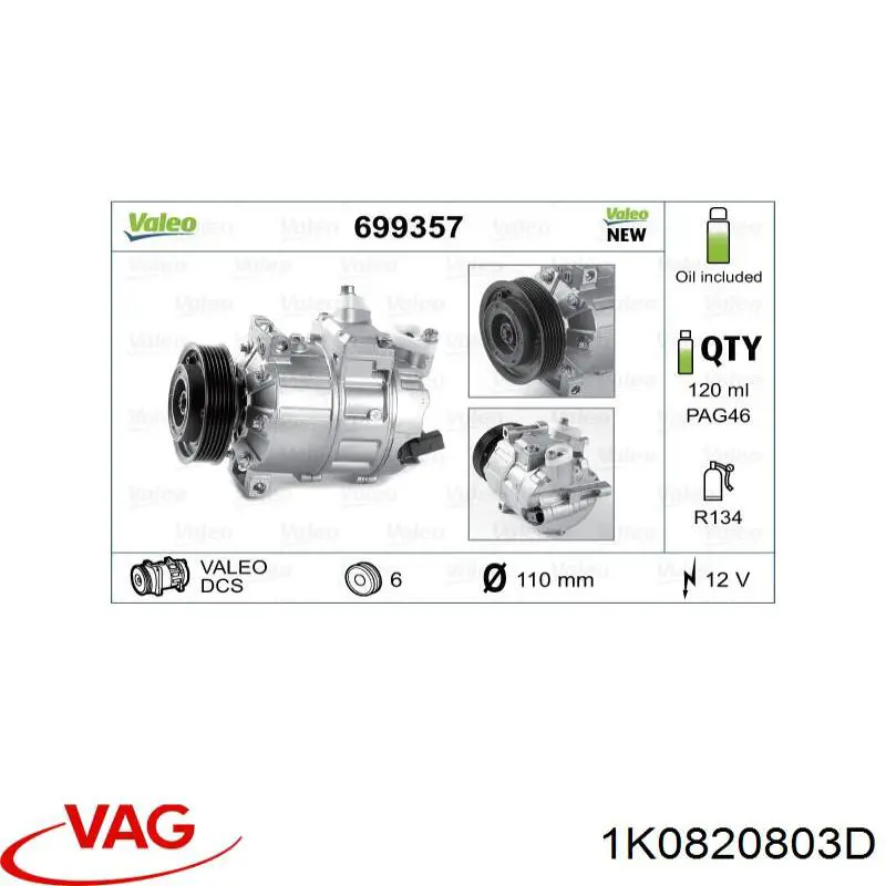 Компресор системи кондиціювання VAG 1K0820803D ціна, від 64.18 USD