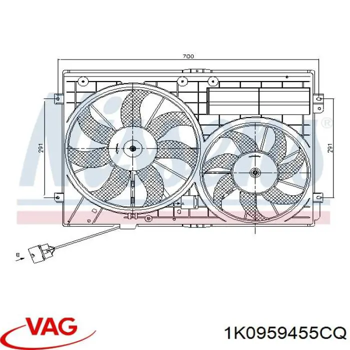 Купити 1K0959455CQ VAG Електровентилятор охолодження в зборі (двигун + крильчатка), лівий