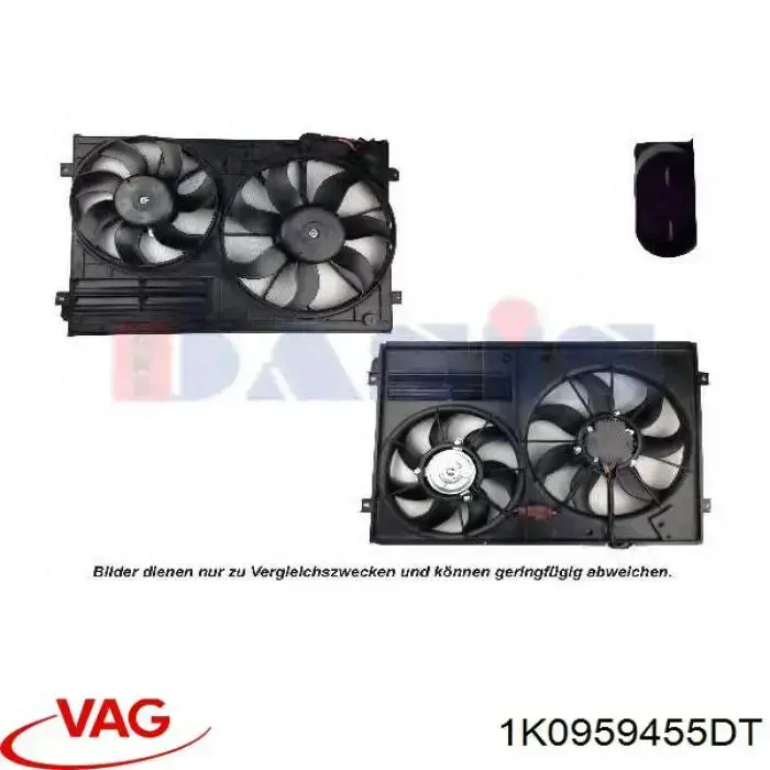 Електровентилятор охолодження в зборі (двигун + крильчатка), лівий 1K0959455DT VAG