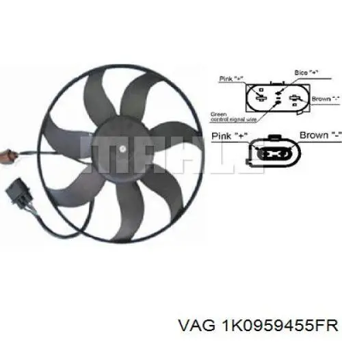 1K0959455FR VAG Електровентилятор охолодження в зборі (мотор + крильчатка), лівий