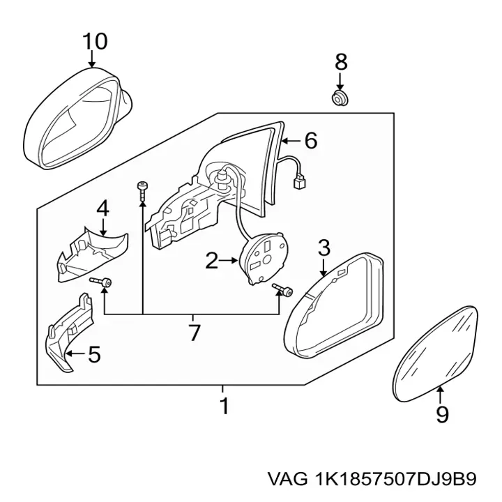 Ліве бічне дзеркало VAG 1K1857507DJ9B9 ціна, від 122.86 USD