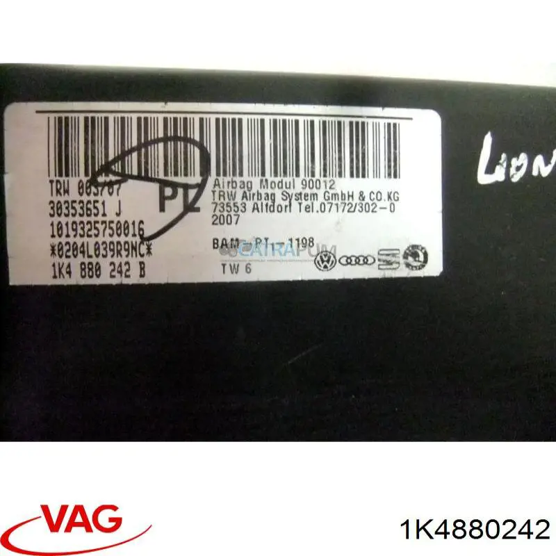 Купити 1K4880242 VAG Подушка безпеки AIRBAG спинки сидіння, правого