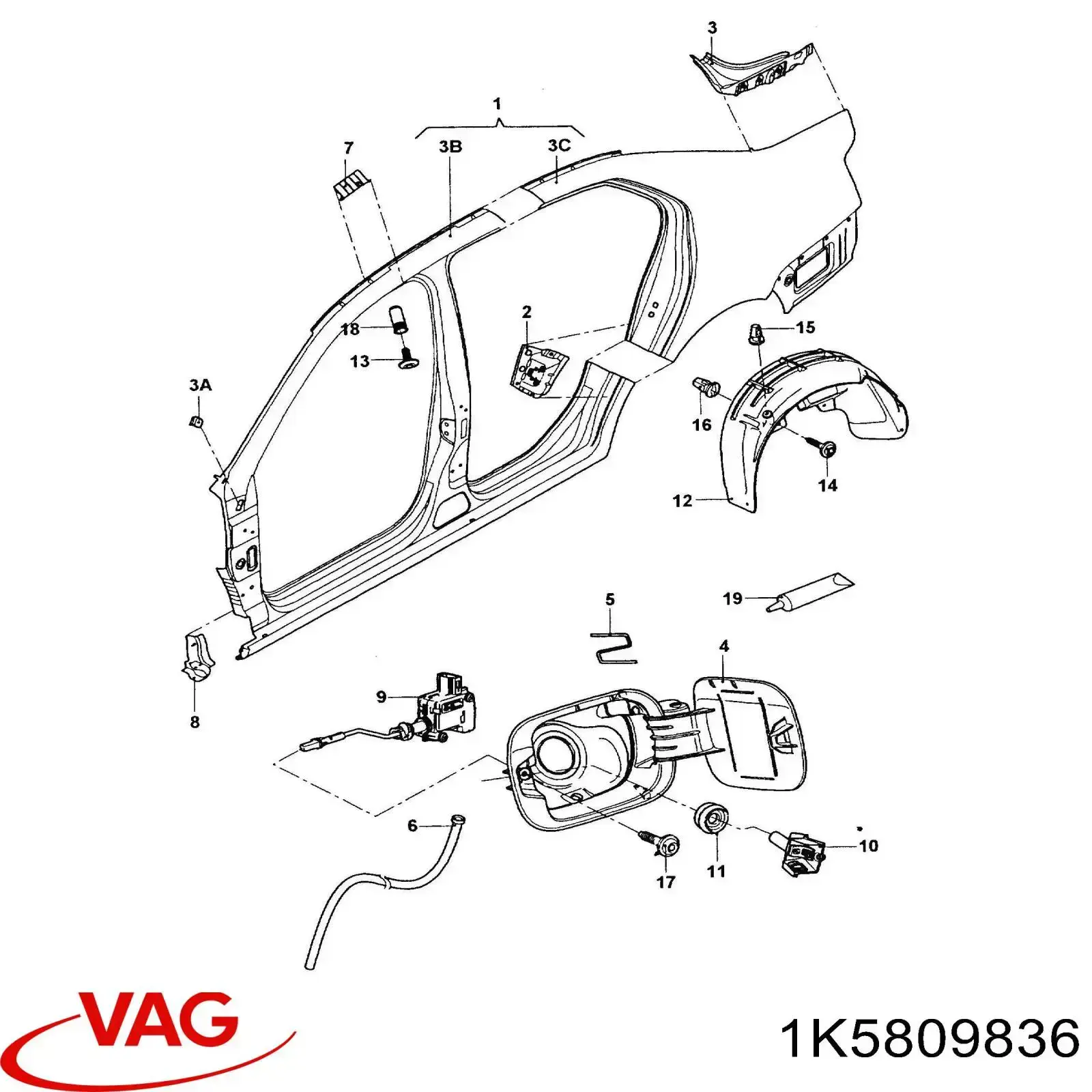 1K5809836 VAG Панель кузова права