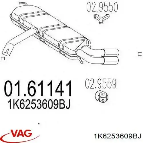 Вихлопна труба VAG 1K6253609BJ ціна, від 298.24 USD