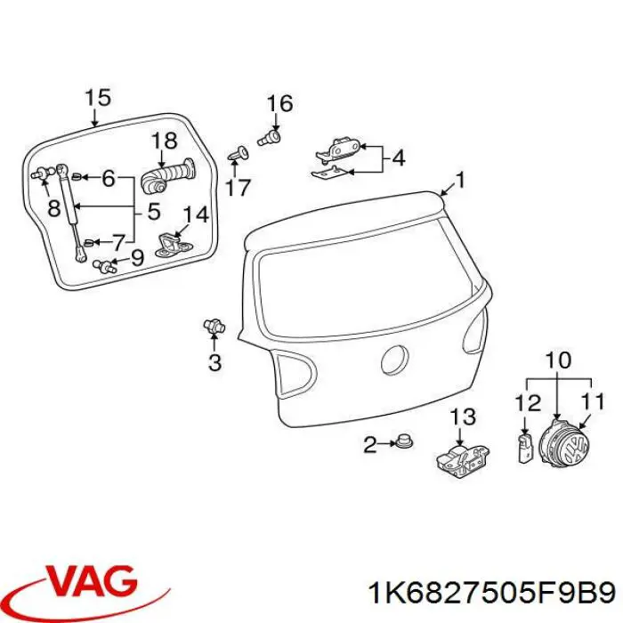 Купити 1K6827505F9B9 VAG Замок 3/5-х дверей, задній