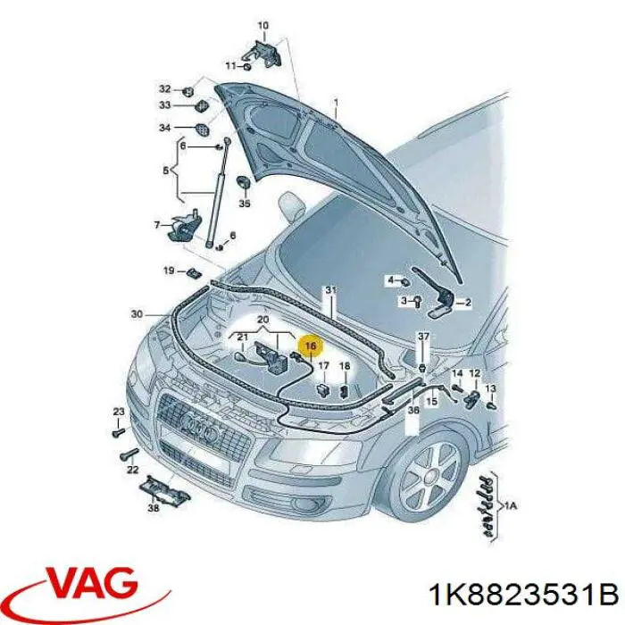 Купити 1K8823531B VAG Трос відкриття капота, передній
