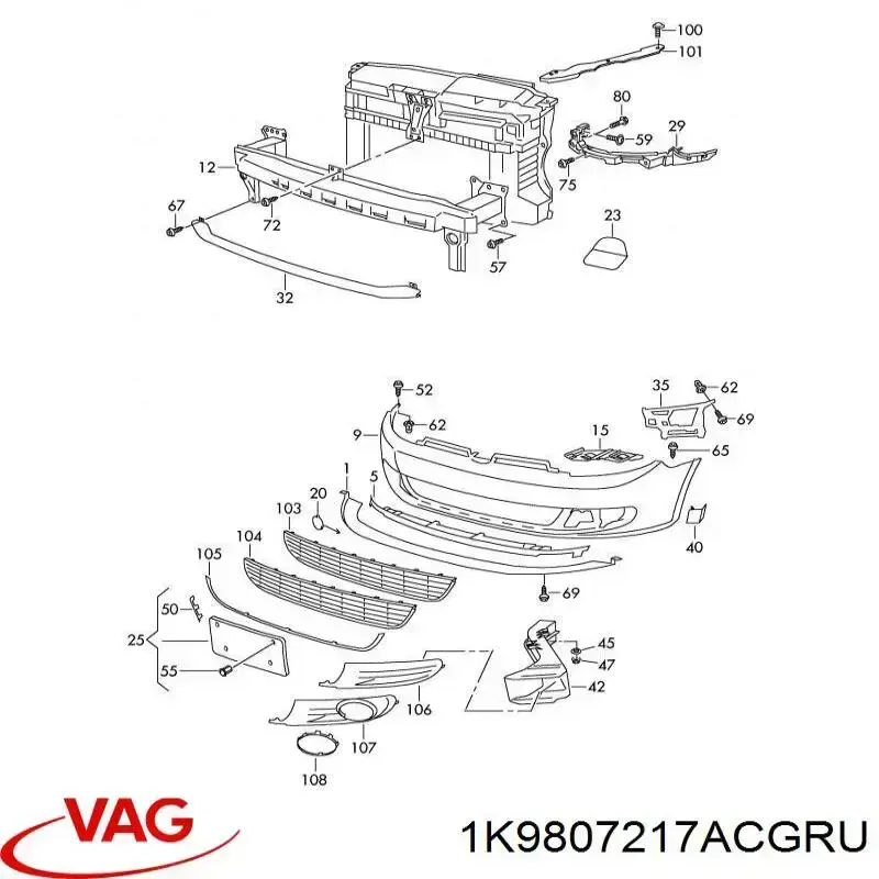 Бампер на авто VAG 1K9807217ACGRU ціна, від 74.32 USD
