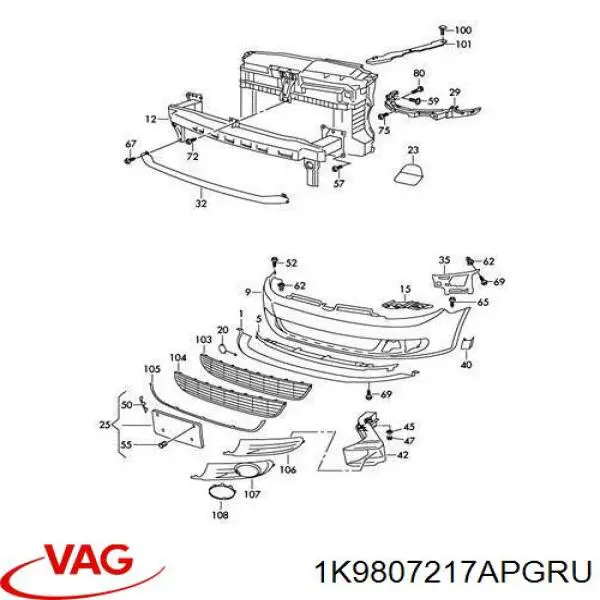 1K9807217AQGRU VAG Бампер передній в зборі