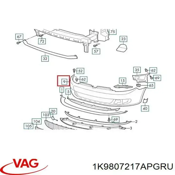 Бампер на авто VAG 1K9807217AQGRU ціна, від 74.32 USD