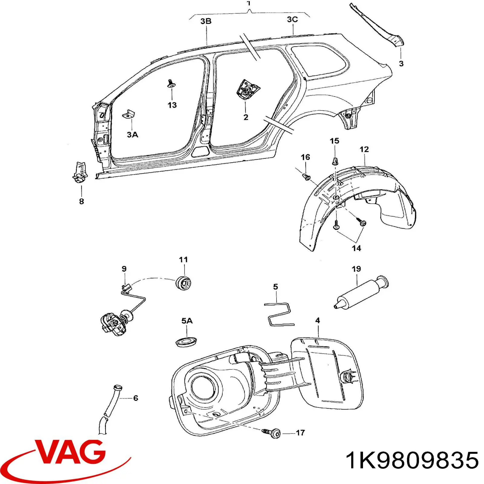 1K9809835 VAG Отвір передніх лівих дверей