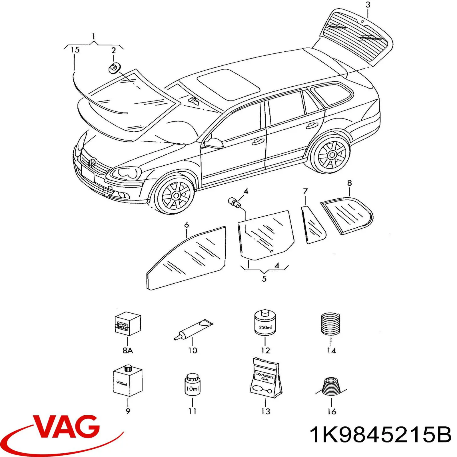 Скло-кватирка двері, задній, лівою 1K9845215B VAG