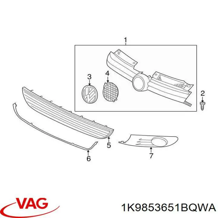 1K9853651FQWA VAG Решітка радіатора