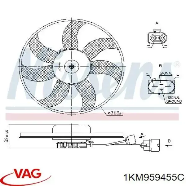 Електровентилятор охолодження в зборі (двигун + крильчатка), лівий 1KM959455C VAG