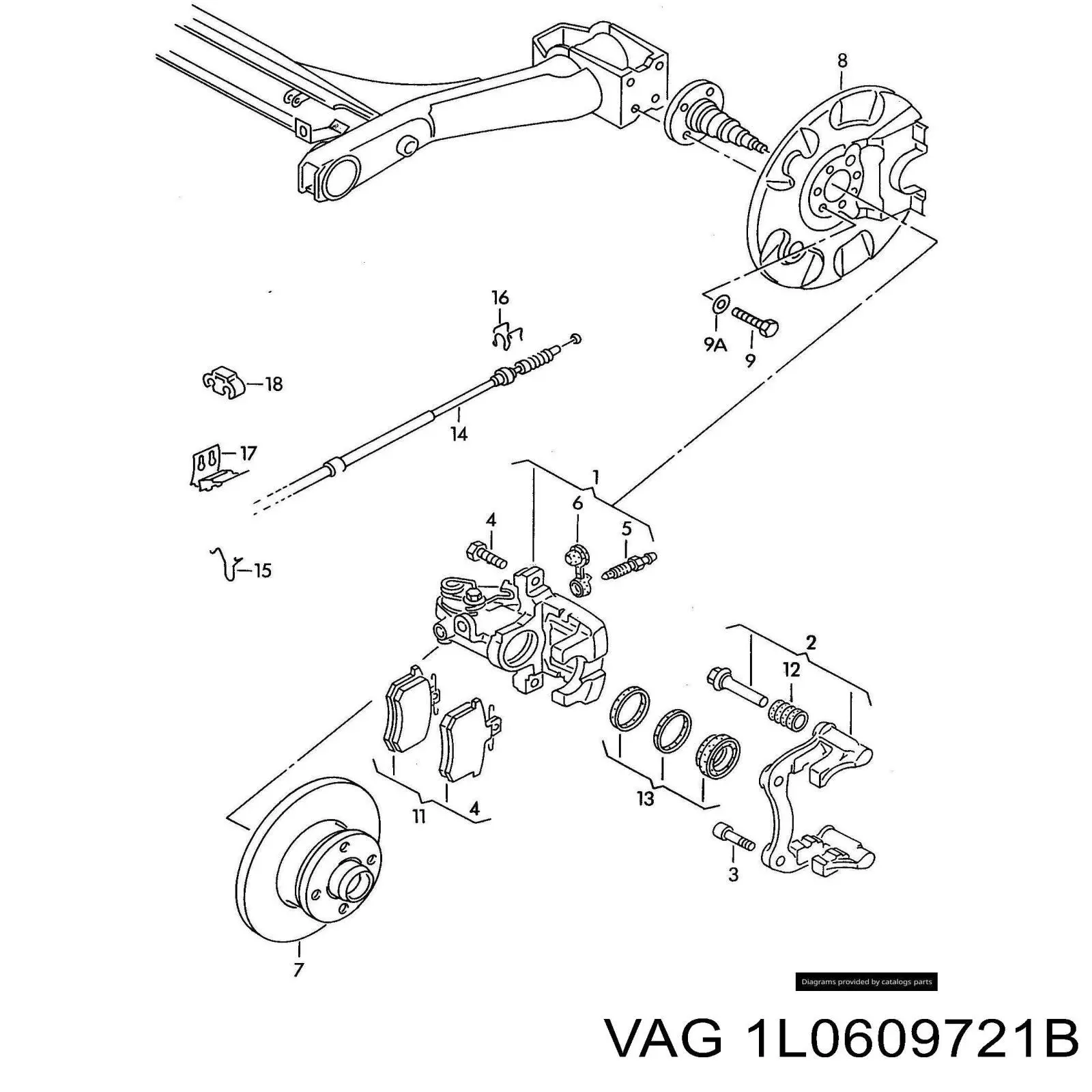 Трос ручного гальма задній, правий/лівий 1L0609721B VAG