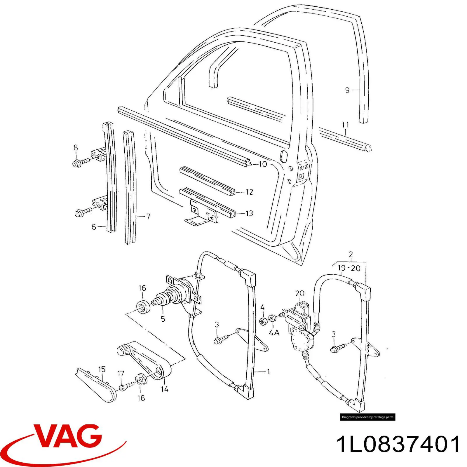 Механізм склопідіймача двері передньої, лівої 1L0837401 VAG