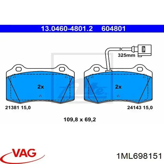 Купити 1ML698151 VAG Колодки гальмівні передні, дискові