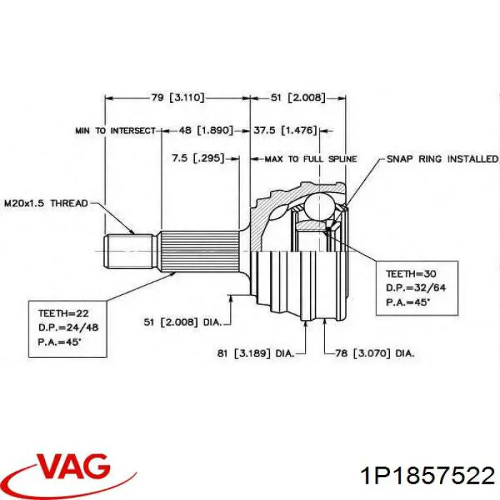 Купити 1P1857522 VAG Скло дзеркала заднього виду, правого