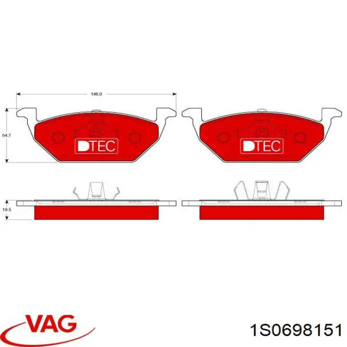 Передні тормозні колодки 1S0698151 VAG