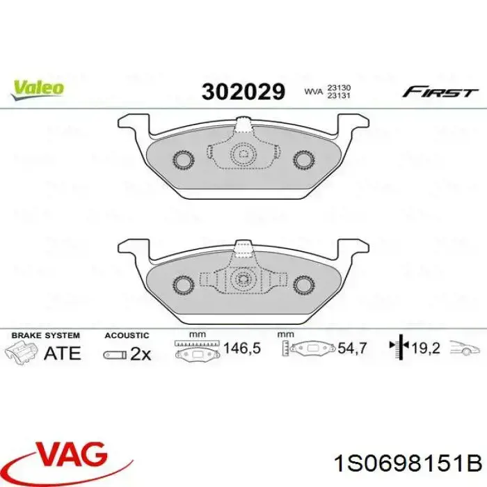 Гальмівні колодки VAG 1S0698151B ціна, від 25.73 USD